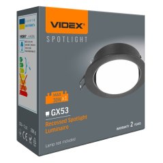 Zapustené bodové stropné svietidlo Round GX53 Black Videx