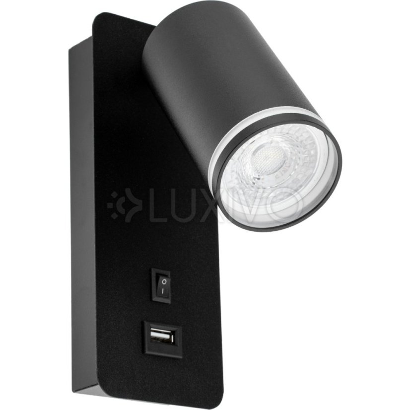 Nástenné svietidlo GU10 RING s USB a vypínačom čierne