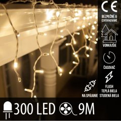 Vianočná led svetelná záclona vonkajšia flash s časovačom - na spájanie - 300led - 9m teplá biela/studená biela