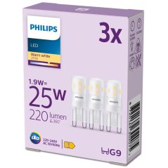 3x LED žiarovka G9 Capsule 1,9W = 25W 220lm 2700K Warm 320° EC Multipack Philips