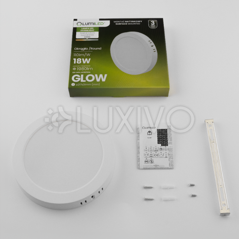Povrchová montáž LED stropného svietidla 18W Kruhové svietidlo 4000K GLOW White LUMILED