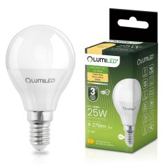 Žiarovka LED E14 guľka P45 2, 5W = 25W 275lm 3000K teplá 180° LUMILED