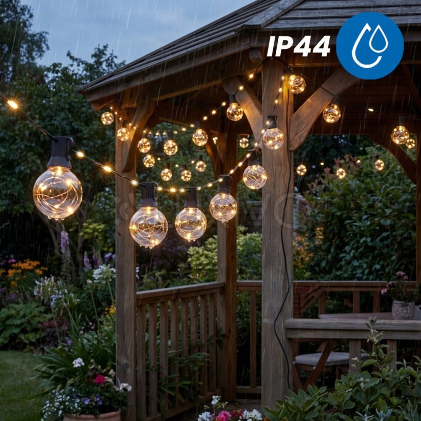 Záhradná solárna girlanda 20x LED dekoratívne žiarovky 10, 55m 3000K teplá + diaľkové ovládanie AURA LUMILED