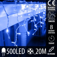 Vianočná led svetelná záclona na spájanie vonkajšia - programy - časovač + diaľkový ovládač - 500led - 20m modrá