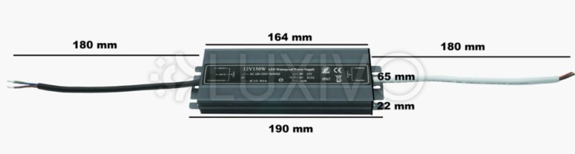 Napájanie LED pásov 12V 150W 12,5A vodotesné IP67