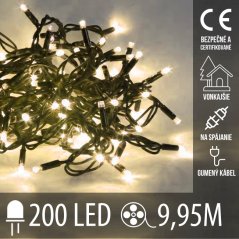 Vianočná led svetelná reťaz vonkajšia na spájanie s gumeným káblom - 200led - 9,95m teplá biela