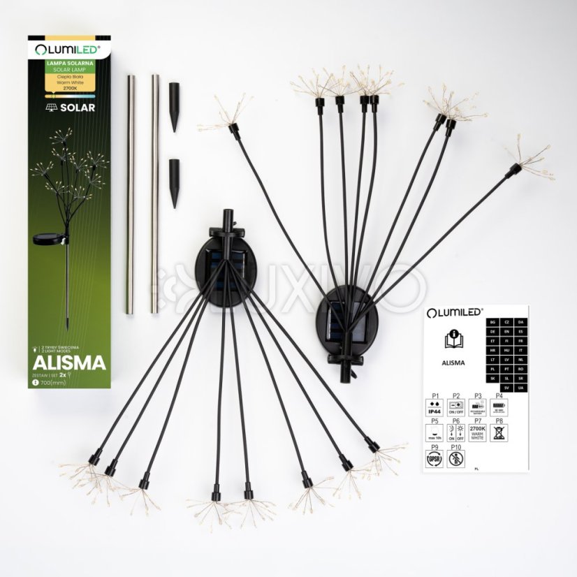 2x Solárna záhradná lampa LED ALISMA zapichovacia vonkajšia 70cm 2700K IP44 LUMILED
