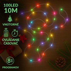 Vianočná led svetelná mikro reťaz vnútorná + diaľkový ovládač - 100led - 10m multicolour