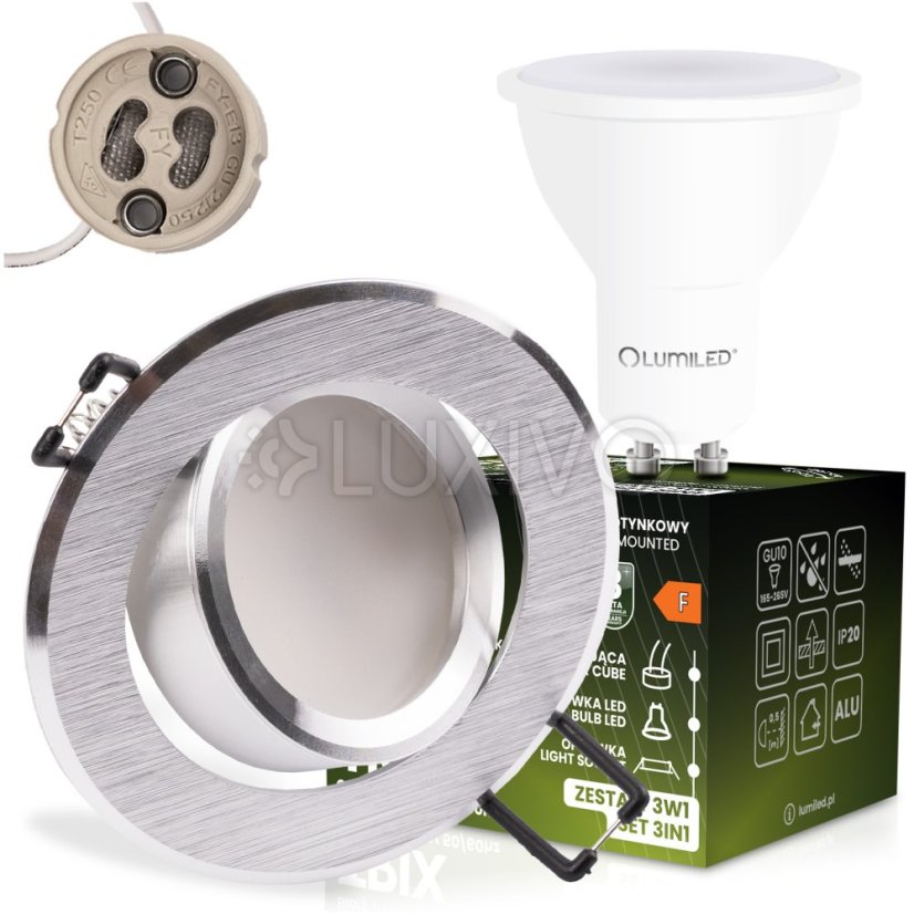 Zapustené halogénové svietidlo okrúhle pohyblivé TRIX 3v1 GU10 6W 4000K brúsené strieborné LUMILED