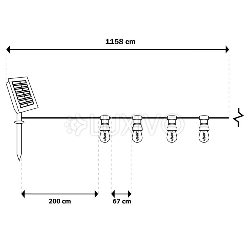 Záhradná solárna girlanda 15x LED dekoračné žiarovky 11, 58m 2200K teplá + diaľkový ovládač ALAVAS LUMILED