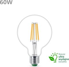 LED žiarovka E27 G95 4W = 60W 840lm 2700K teplé vlákno PHILIPS Ultra Efficient