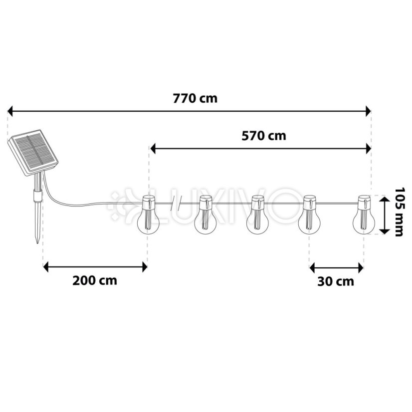 Solárna záhradná girlanda 20x LED dekoratívna žiarovka 7, 7m 2700K teplá LUMILED