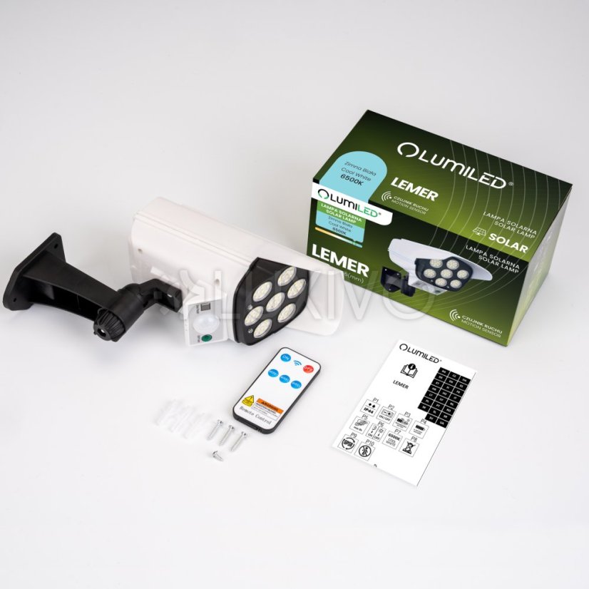 Solárna záhradná lampa LED kamera atrapa LEMER 6500K IP44 Lumiled