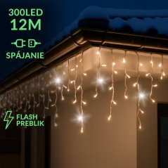 Vianočná led svetelná záclona na spájanie vonkajšia flash - 300led - 12m - teplá biela / studená biela