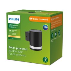 Záhradné nástenné svietidlo Solárne vonkajšie fasádne svietidlo LED 1,5 W 200 lm 2700K Black Fyce Philips