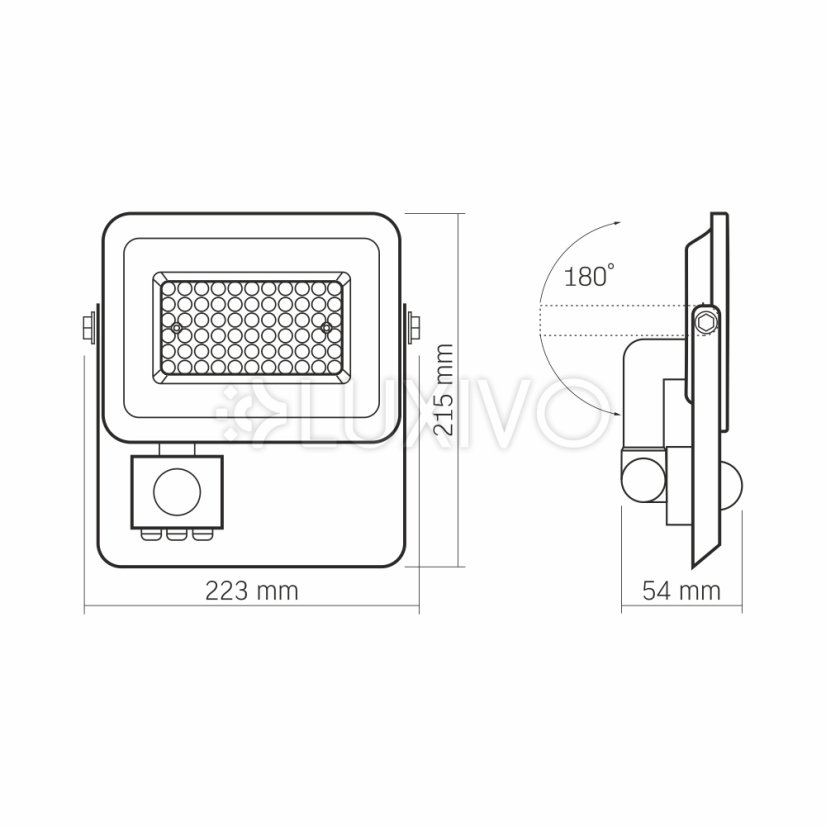 LED reflektor 50W 4500lm 5000K IP65 biely so senzorom pohybu a súmraku VIDEX LUCA