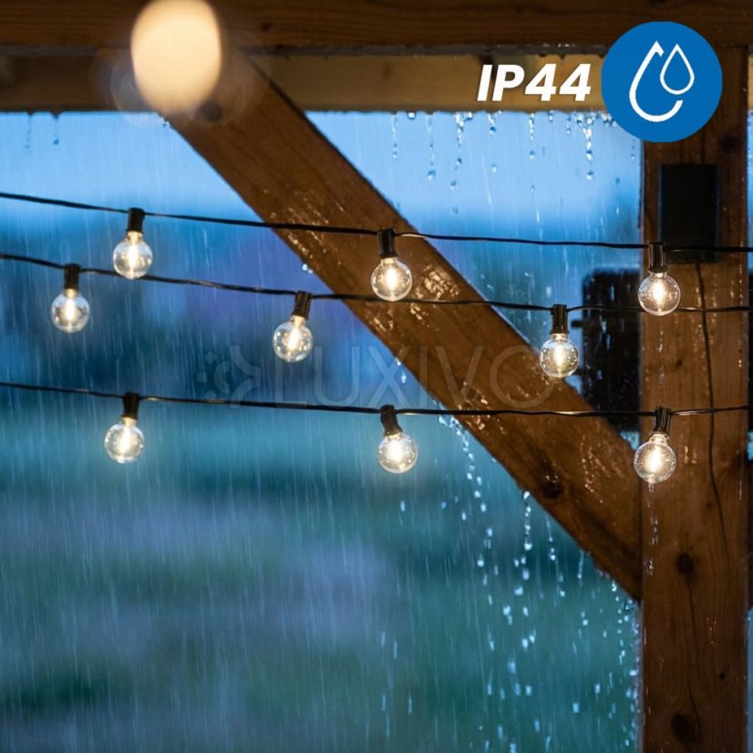 Solárna záhradná girlanda 30x LED dekoračné guličky 15, 05m 2700K teplá biela + diaľkové Lumiled