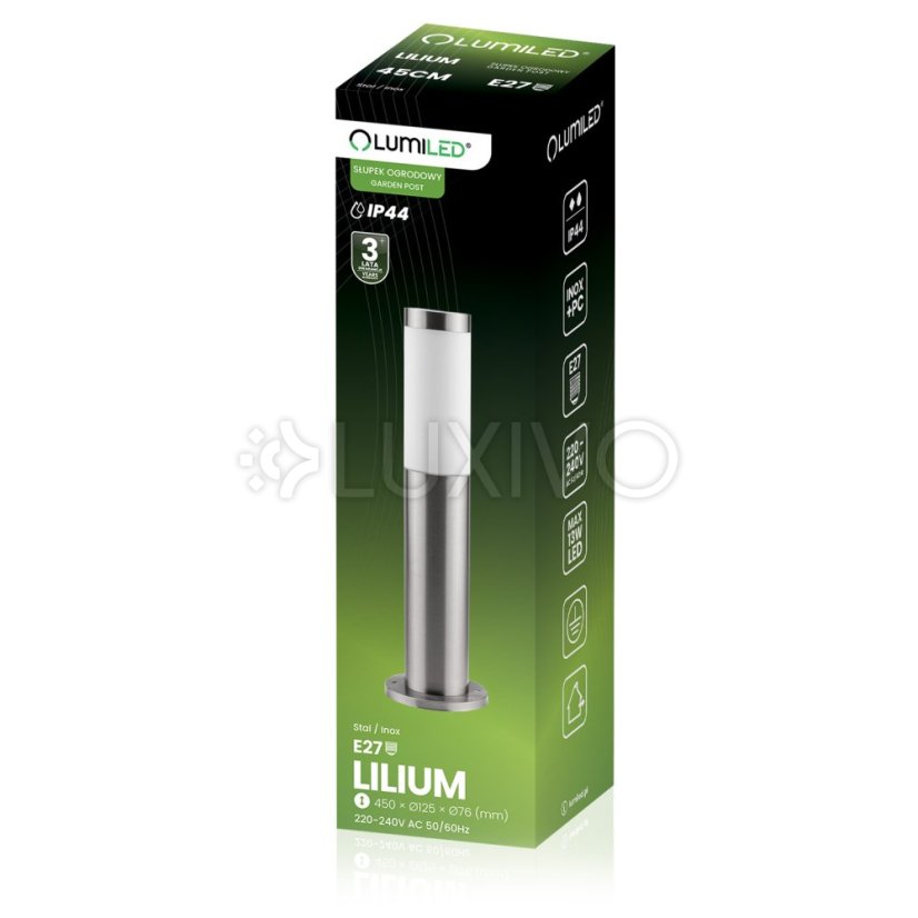 Vonkajšia záhradná lampa E27 INOX PIPE 45cm Lilium Lumiled