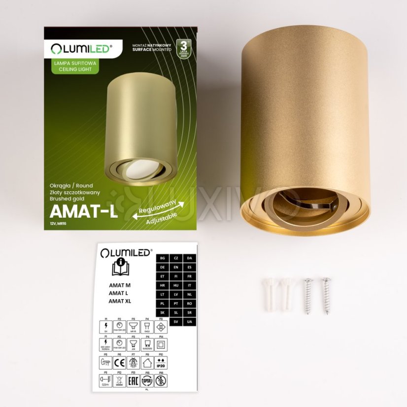 Nástenné svietidlo halogénové bodové tuba pohyblivé okrúhle zlaté 115mm AMAT-L
