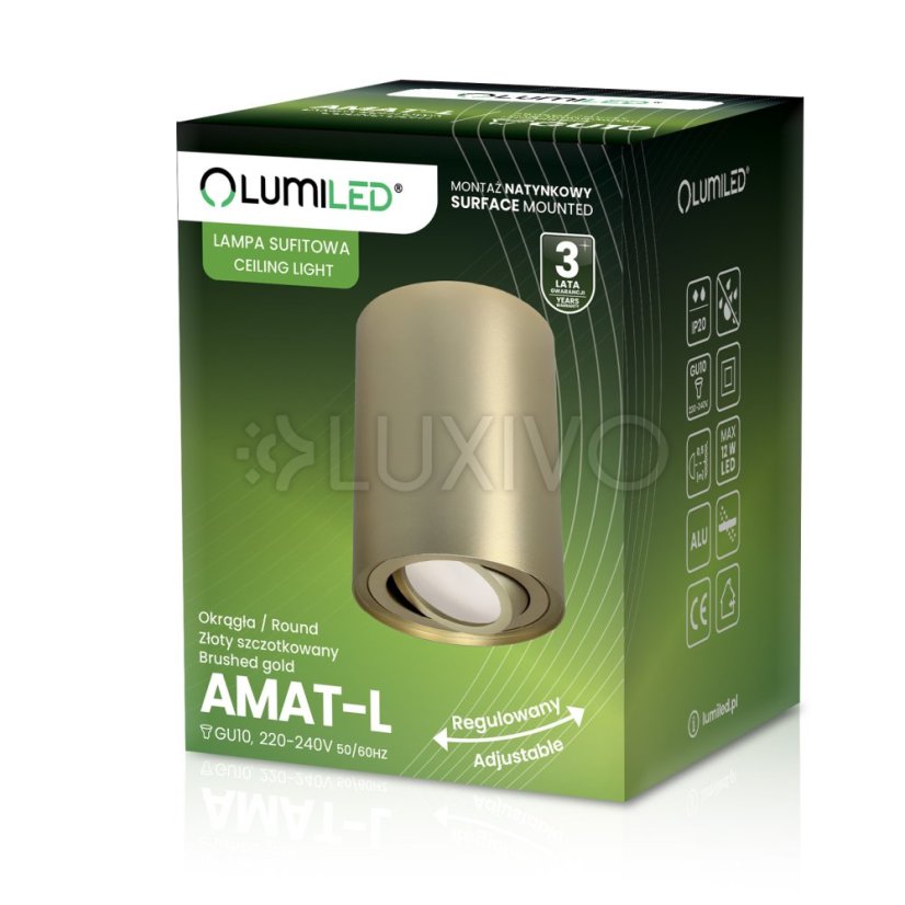 Nástenné svietidlo halogénové bodové tuba pohyblivé okrúhle zlaté 115mm AMAT-L
