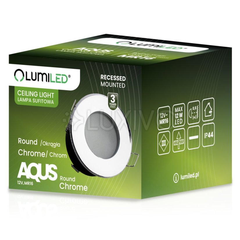 HALOGEN svietidlo na zapustenie do kúpeľne hermetické AQUS GU10 LUMILED chróm IP44 FIXED