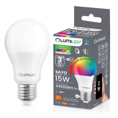 LED žiarovka E27 A65 15W = 100W 1500lm RGB CCT stmievateľná inteligentná TUYA WiFi SMART SAYO Lumiled
