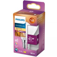 LED žiarovka guľová E14 P45 3,4W = 40W 470lm 2700 teplé vlákno Mlieko PHILIPS stmievateľné