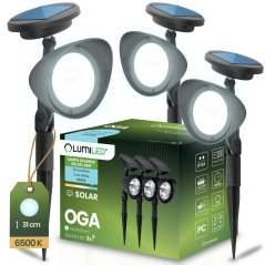 3x LED solárne záhradné bodové svietidlo OGA reflektor IP44 6500K LUMILED