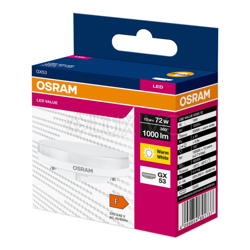 Žiarovka LED GX53 reflektor 10W = 72W 1000lm 3000K teplá 120° VALUE Osram
