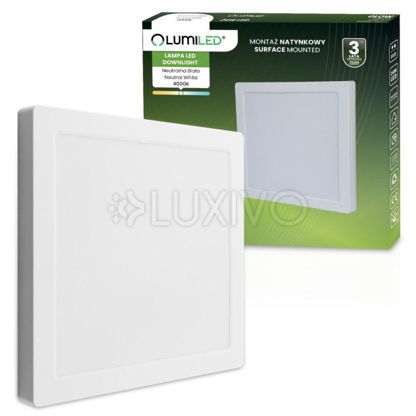 Stropné svietidlo LED s povrchovou montážou 24W Square 4000K GLOW White LUMILED