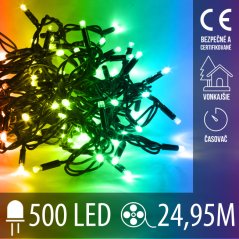 Vianočná led svetelná reťaz vonkajšia s časovačom - 500led - 24,95m multicolour