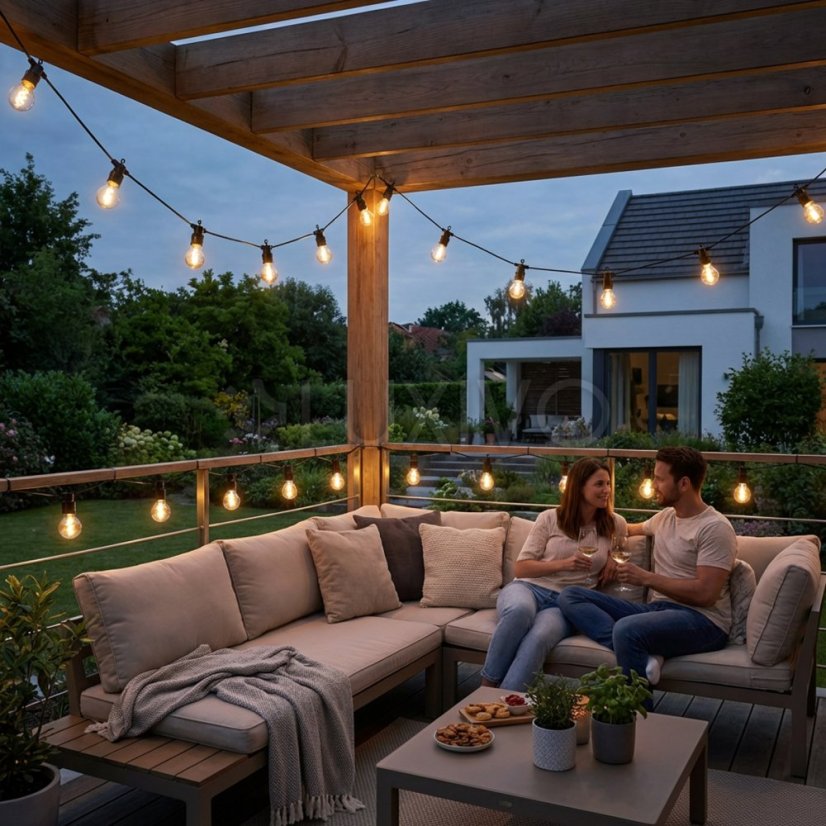 Záhradná solárna girlanda 15x LED dekoračné žiarovky 11, 58m 2200K teplá + diaľkový ovládač ALAVAS LUMILED