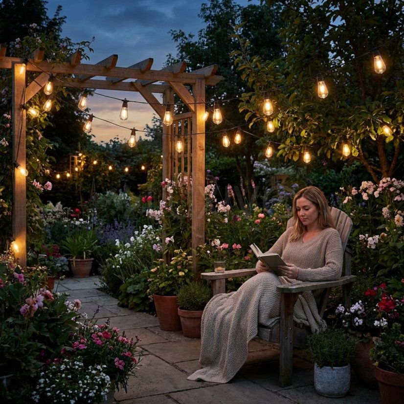Záhradná solárna girlanda 40x LED ozdobné žiarovky 21, 70m 3000K teplá + diaľkové ovládanie LUMILED