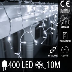 Vianočná led svetelná záclona na spájanie vonkajšia - programy - časovač + diaľkový ovládač - 400led - 10m studená biela