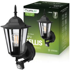 Vonkajšie nástenné svietidlo E27 so senzorom pohybu čierne BELLIS LUMILED