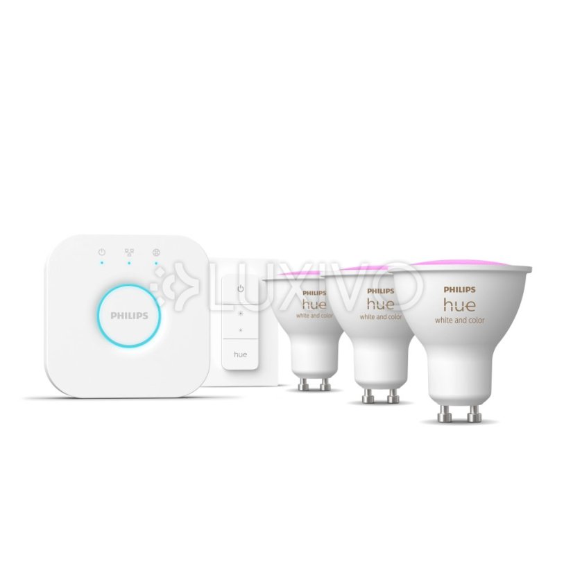 3x LED žiarovka GU10 s reflektorom 4,2W = 50W 400lm 2000-6500K CCT + RGB SMART Smart Bluetooth ZigBee White and Color Ambiance + Bridge Bridge + PILOT Regulátor Philips HUE Starter Kit