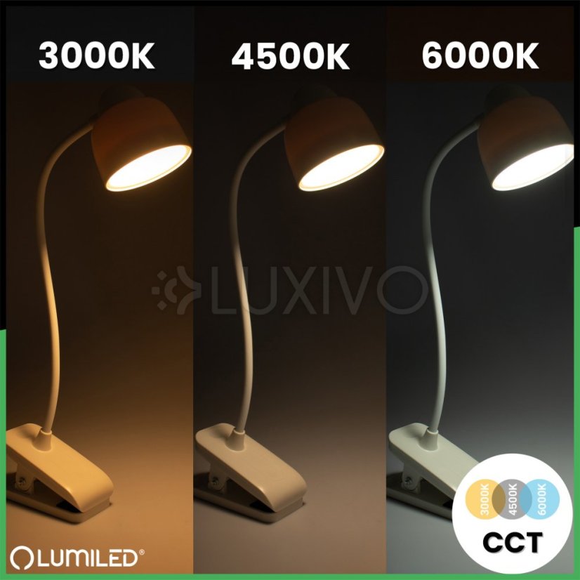 LED stolová lampa 5W CCT kresliarska školská TESA 2 biela LUMILED