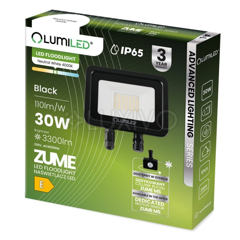 LED reflektor ZUME 30W 3300lm 4000K IP65 Black Advanced Lighting Series LUMILED