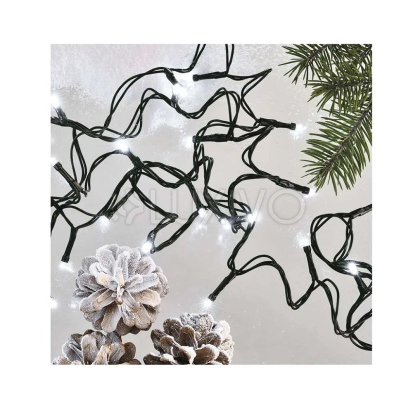 LED vianočná reťaz, 50 m, vonkajšia aj vnútorná, studená biela, programy, časovač