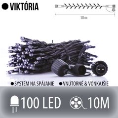 Viktória spojovateľná led svetelná reťaz vonkajšia - 100led - 10m studená biela