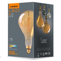 LED žiarovka E27 PS160 hruška 8W = 42W 500lm 1800K teplá 360° vláknová jantárová stmievateľná Videx