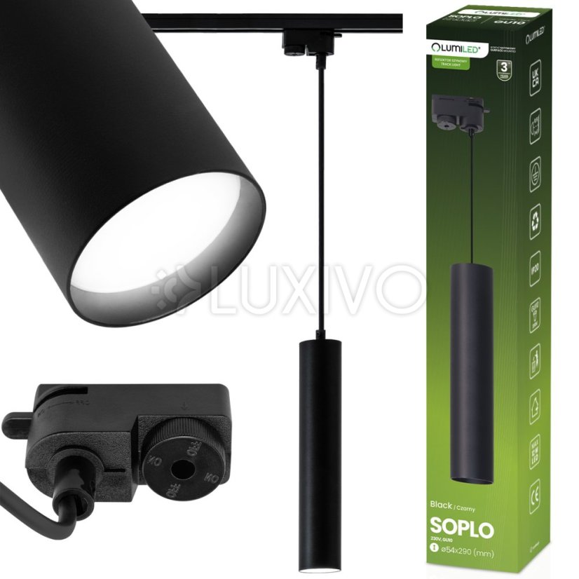 Závesné závesné svietidlo Rail 29cm Reflektor GU10 LED SOPLO Black LUMILED