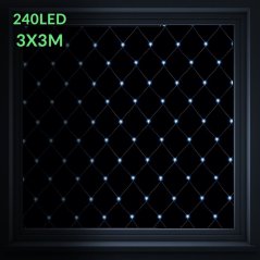 Vianočná led svetelná sieť vonkajšia - 240led - 3x3 m studená biela