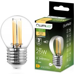 LED žiarovka E27 Ball P45 2W = 25W 249lm 3000K Warm 360° FILAMENT LUMILED