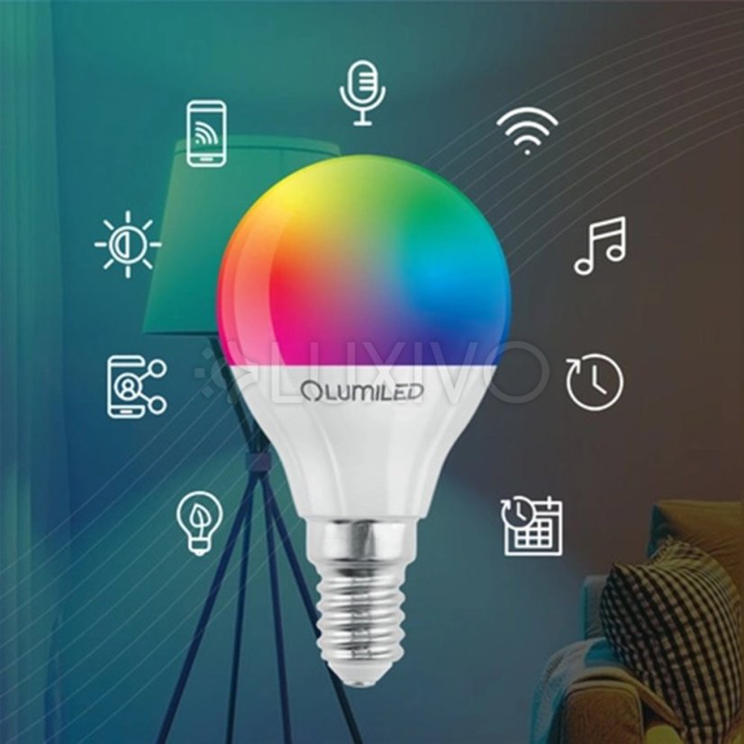 LED žiarovka E14 P40 Bulb 5W = 40W 450lm RGB CCT Stmievateľná Smart TUYA WiFi SMART SAYO LUMILED