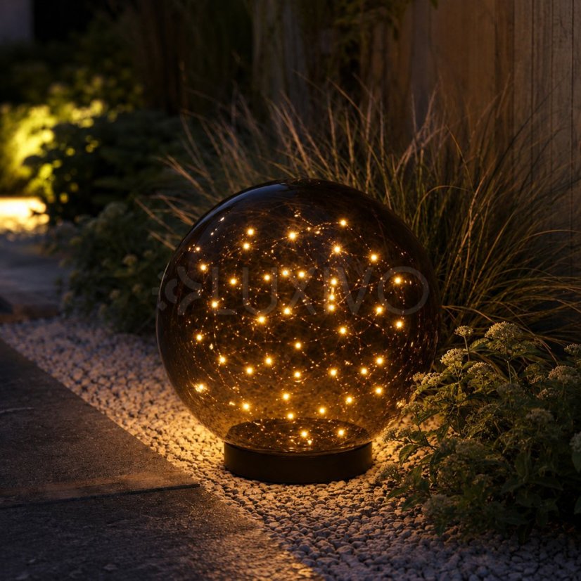 Solárna záhradná lampa LED GLORIS 3000K IP44 zapichovacia pozemná ozdobná guľa dymová 20cm LUMILED