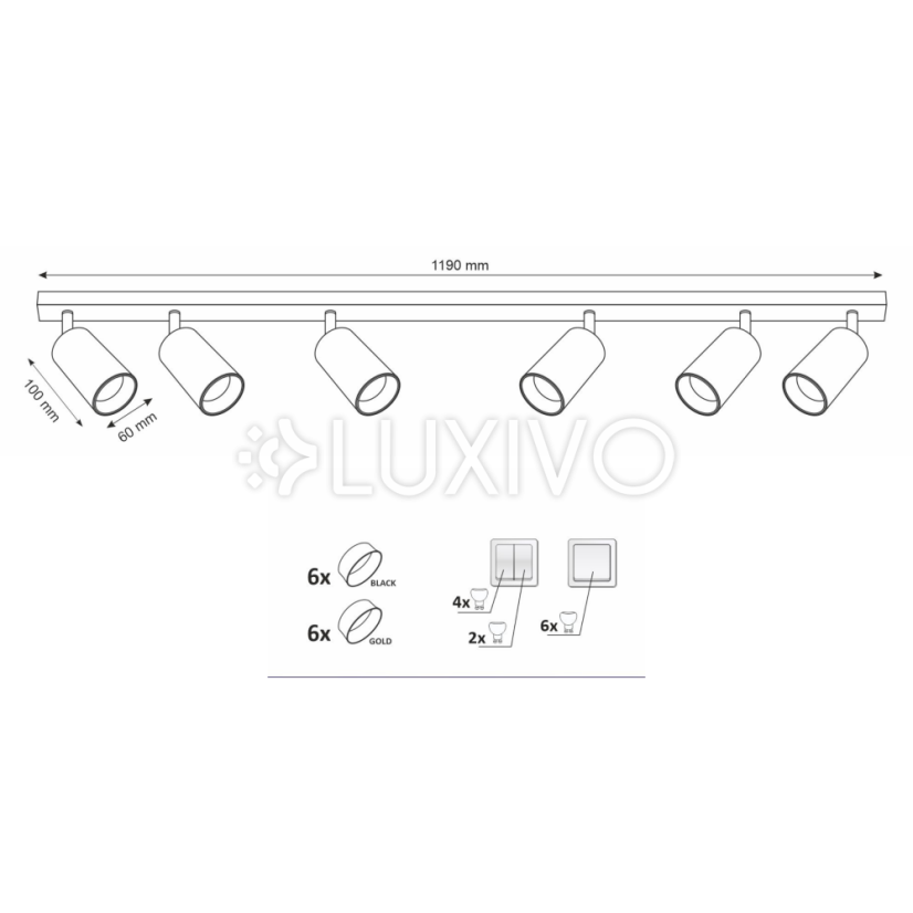 LED stropné/stenové svetlo 6 x GU10 MARIBEL Black GOLDLUX (Polux)