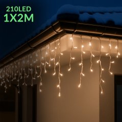 Vianočná led svetelná záclona vonkajšia - 210led - 1x2m teplá biela