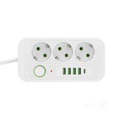 Predlžovačka sieťová zástrčka 3x zásuvka s uzemnením napájací pásik 4x USB USB-C vypínač On/Off 5m biely Linea Pro Kobi