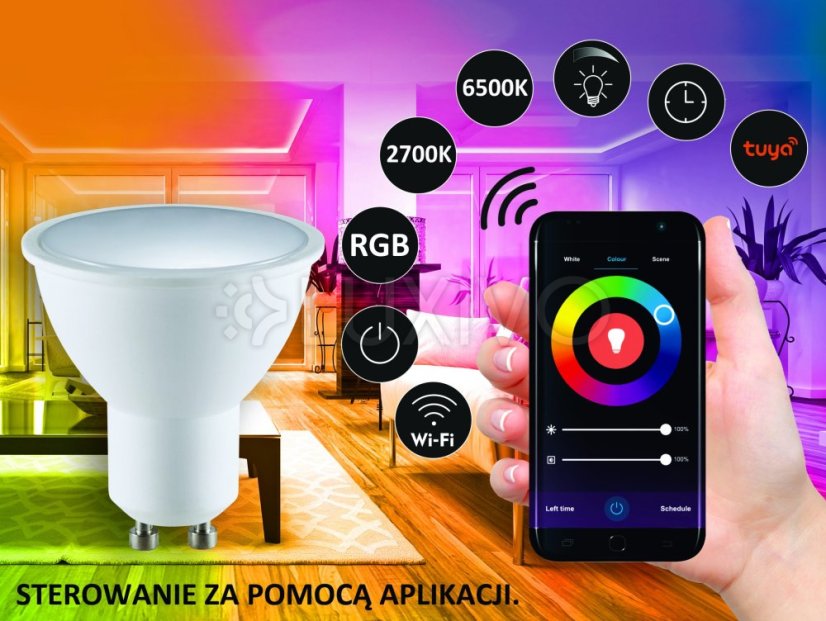 LED žiarovka GU10 5, 5W 400lm 2700-6500K CCT RGB 100° stmievateľná WiFi Tuya SMART Goldlux